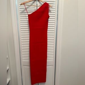Zara Vibrant Red One-Shoulder Knit Midi Dress Size M